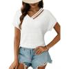 imageDokotoo Womens Summer Tops 2026 Waffle Knit Short Sleeve V Neck Shirts Womens Blouses Dressy Casual Basic TeeA White