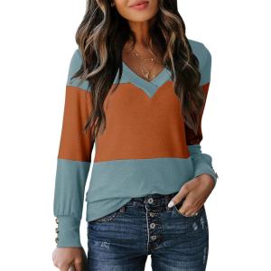 imageDokotoo Long Sleeve Shirts for Women Fall Outfits V Neck Shirts Button Tunic Tops Fashion Winter ClothingCanton