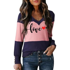 imageDokotoo Long Sleeve Shirts for Women Fall Outfits V Neck Shirts Button Tunic Tops Fashion Winter ClothingV1 Blue Stripe