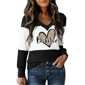 imageDokotoo Long Sleeve Shirts for Women Fall Outfits V Neck Shirts Button Tunic Tops Fashion Winter ClothingV1 Color Black