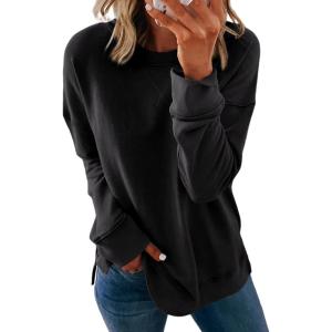 imageDokotoo Womens Casual Crew Neck Sweatshirt Loose Soft Long Sleeve Pullover TopsG Thick Black