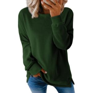 imageDokotoo Womens Casual Crew Neck Sweatshirt Loose Soft Long Sleeve Pullover TopsG Thick Green