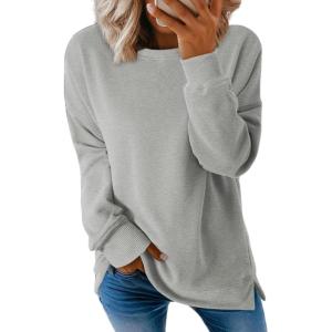 imageDokotoo Womens Casual Crew Neck Sweatshirt Loose Soft Long Sleeve Pullover TopsG Thick Grey