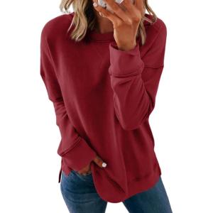 imageDokotoo Womens Casual Crew Neck Sweatshirt Loose Soft Long Sleeve Pullover TopsG Thick Red