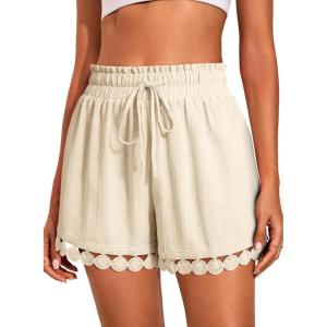 imageDokotoo Womens Shorts Summer Casual Loose Elastic Waist Drawstring Lace Boho Beach Cover Up ShortsBeige