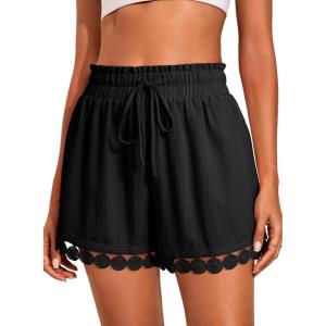 imageDokotoo Womens Shorts Summer Casual Loose Elastic Waist Drawstring Lace Boho Beach Cover Up ShortsBlack