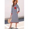 imageDokotoo Fall Dresses for Women 2024 Striped Color Block Long Sleeve Crewneck Side Splits Casual Loose Long Maxi DressBlue