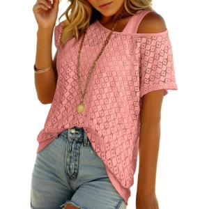 imageDokotoo Womens Summer 2026 Crochet Hollow Out Lace Boho Tops Lining Two Piece Beach Vacation Young Fashion ShirtsGossamer Pink