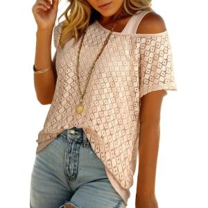 imageDokotoo Womens Summer 2026 Crochet Hollow Out Lace Boho Tops Lining Two Piece Beach Vacation Young Fashion ShirtsOatmeal