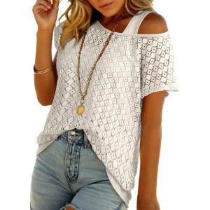 imageDokotoo Womens Summer 2026 Crochet Hollow Out Lace Boho Tops Lining Two Piece Beach Vacation Young Fashion ShirtsWhite