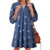 imageDokotoo Denim Dress for Women Summer Casual Babydoll 2026 V Neck 34 Puff Sleeve Jean DressesStar Blue