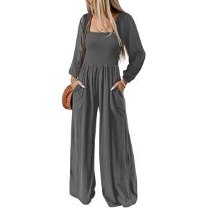 imageDOKOTOO Womens Casual Loose Overalls Jumpsuits One Piece Sleeveless Wide Leg Long Pant Rompers With PocketsGray