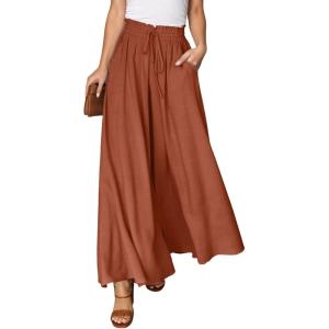 imageDokotoo Pants for Women Casual Elastic Waist Wide Leg Pants with Pockets1 Brown