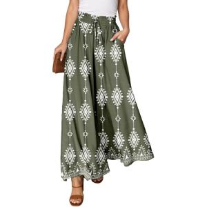 imageDokotoo Pants for Women Casual Elastic Waist Wide Leg Pants with Pockets2 Green