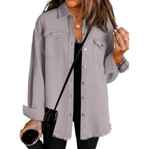 imageDokotoo Womens Oversized Denim Jacket Casual Long Sleeve Denim Shirts Distresse Jean JacketA Gray