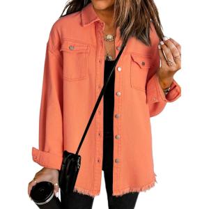 imageDokotoo Womens Oversized Denim Jacket Casual Long Sleeve Denim Shirts Distresse Jean JacketA Orange