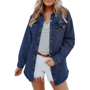 imageDokotoo Womens Oversized Denim Jacket Casual Long Sleeve Denim Shirts Distresse Jean JacketB3 Blue