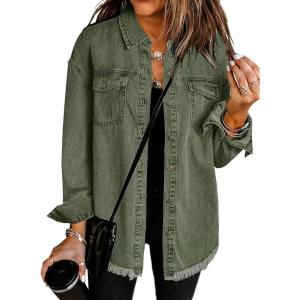 imageDokotoo Womens Oversized Denim Jacket Casual Long Sleeve Denim Shirts Distresse Jean JacketB5 Green