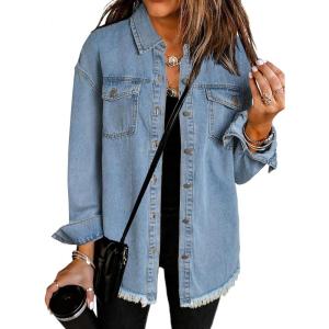 imageDokotoo Womens Oversized Denim Jacket Casual Long Sleeve Denim Shirts Distresse Jean JacketSky Blue