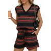 imageDokotoo 2 Piece Sets for Women Summer V Neck Sleeveless Top Tie Waist Shorts Striped Casual Outfits with PocketsBlack Stripe
