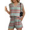 imageDokotoo 2 Piece Sets for Women Summer V Neck Sleeveless Top Tie Waist Shorts Striped Casual Outfits with PocketsGreen Stripe