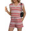 imageDokotoo 2 Piece Sets for Women Summer V Neck Sleeveless Top Tie Waist Shorts Striped Casual Outfits with PocketsPink Stripe