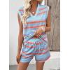 imageDokotoo 2 Piece Sets for Women Summer V Neck Sleeveless Top Tie Waist Shorts Striped Casual Outfits with PocketsSky Blue Stripe