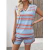 imageDokotoo 2 Piece Sets for Women Summer V Neck Sleeveless Top Tie Waist Shorts Striped Casual Outfits with PocketsSky Blue Stripe