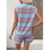 imageDokotoo 2 Piece Sets for Women Summer V Neck Sleeveless Top Tie Waist Shorts Striped Casual Outfits with PocketsSky Blue Stripe