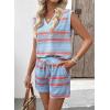 imageDokotoo 2 Piece Sets for Women Summer V Neck Sleeveless Top Tie Waist Shorts Striped Casual Outfits with PocketsSky Blue Stripe
