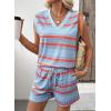 imageDokotoo 2 Piece Sets for Women Summer V Neck Sleeveless Top Tie Waist Shorts Striped Casual Outfits with PocketsSky Blue Stripe