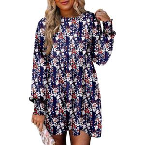 imageDokotoo Casual Dresses for Women Flowy Boho Floral Long Sleeve Empire Waist Babydoll Mini DressFloralblue