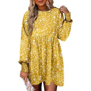 imageDokotoo Casual Dresses for Women Flowy Boho Floral Long Sleeve Empire Waist Babydoll Mini DressFloralyellow