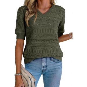 imageDokotoo Womens Casual Short Sleeve Loose Tunic Tops Lightweight Knit Spring Summer Pullover Sweater BlousesGreen
