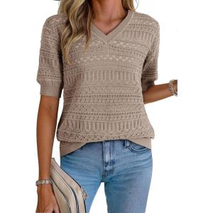 imageDokotoo Womens Casual Short Sleeve Loose Tunic Tops Lightweight Knit Spring Summer Pullover Sweater BlousesGrey