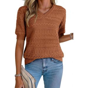 imageDokotoo Womens Casual Short Sleeve Loose Tunic Tops Lightweight Knit Spring Summer Pullover Sweater BlousesKhaki