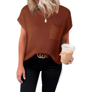 imageDokotoo Womens Casual Short Sleeve Loose Tunic Tops Lightweight Knit Spring Pullover Sweater BlousesBrown