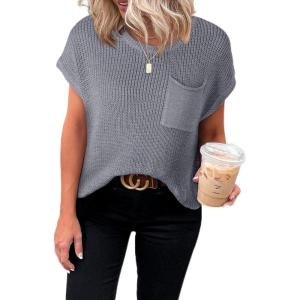 imageDokotoo Womens Casual Short Sleeve Loose Tunic Tops Lightweight Knit Spring Pullover Sweater BlousesGrey