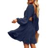 imageDokotoo Womens Dress Long Lantern Sleeve Square Neck Tie Backless Sexy Dress Ruffle Elastic Waist ALine Mini DressDark Blue