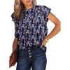 imageDokotoo Womens Summer Tops Casual Crewneck Floral Print Shirts Smocked Ruffle Short Sleeve Babydoll BlousesNavy Blue