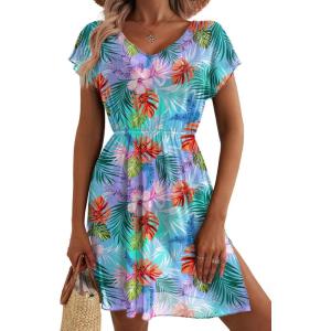 imageDokotoo Women Swimsuit Swim Cover Up 2026 Summer Bathing Suit Swimwear Sheer Beach Vacation OutfitsA Floralsky Blue