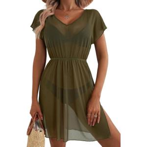 imageDokotoo Women Swimsuit Swim Cover Up 2026 Summer Bathing Suit Swimwear Sheer Beach Vacation OutfitsA Green
