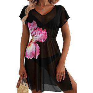 imageDokotoo Women Swimsuit Swim Cover Up 2026 Summer Bathing Suit Swimwear Sheer Beach Vacation OutfitsAfloral Black
