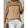 image:imageDokotoo Summer Tops for Women Casual Crewneck Puff Short Sleeve Boho Pleated Shirts Embroidered Blouses TunicApricot