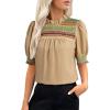 image:imageDokotoo Summer Tops for Women Casual Crewneck Puff Short Sleeve Boho Pleated Shirts Embroidered Blouses TunicApricot