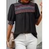 image:imageDokotoo Summer Tops for Women Casual Crewneck Puff Short Sleeve Boho Pleated Shirts Embroidered Blouses TunicBlack