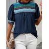 image:imageDokotoo Summer Tops for Women Casual Crewneck Puff Short Sleeve Boho Pleated Shirts Embroidered Blouses TunicBlue