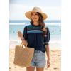 image:imageDokotoo Summer Tops for Women Casual Crewneck Puff Short Sleeve Boho Pleated Shirts Embroidered Blouses TunicBlue