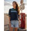 image:imageDokotoo Summer Tops for Women Casual Crewneck Puff Short Sleeve Boho Pleated Shirts Embroidered Blouses TunicBlue
