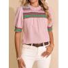 image:imageDokotoo Summer Tops for Women Casual Crewneck Puff Short Sleeve Boho Pleated Shirts Embroidered Blouses TunicPink